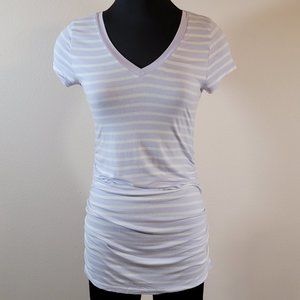 🤑Liz Lange Maternity TShirt Short Sleeve VNeck Lavender White Striped Womens XS